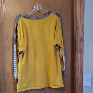 Yellow Long Sleeve Shirt with Striped Sleeves
